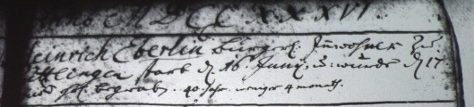 Death record for Heinrich Eberlein, 1736